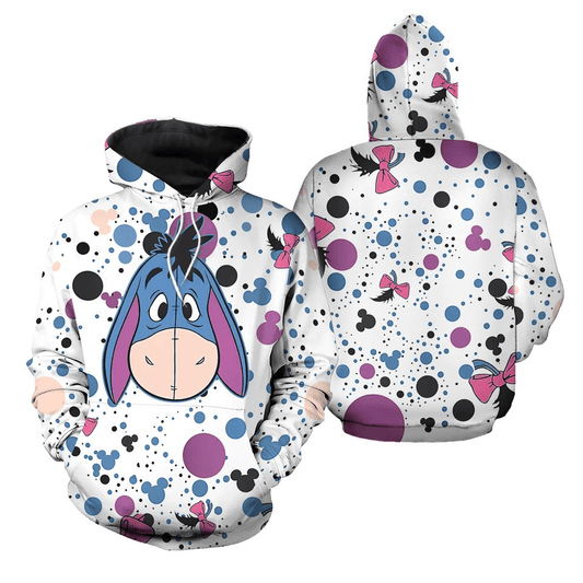 WTP Hoodie Eeyore Donkey Polkadot Pattern Hoodie White Unisex