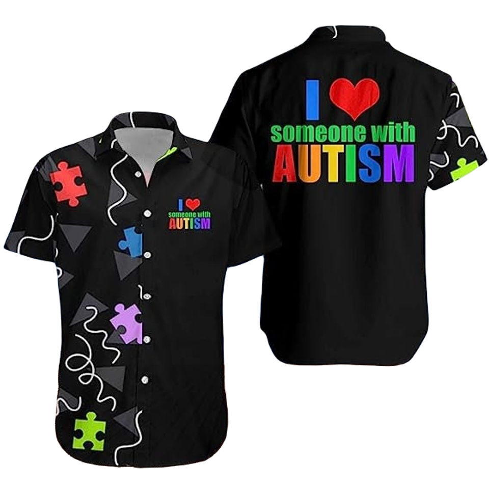 Autism Hawaii Shirt I Love Someone With Autism Puzzle Piece Aloha Shirt Black Unisex