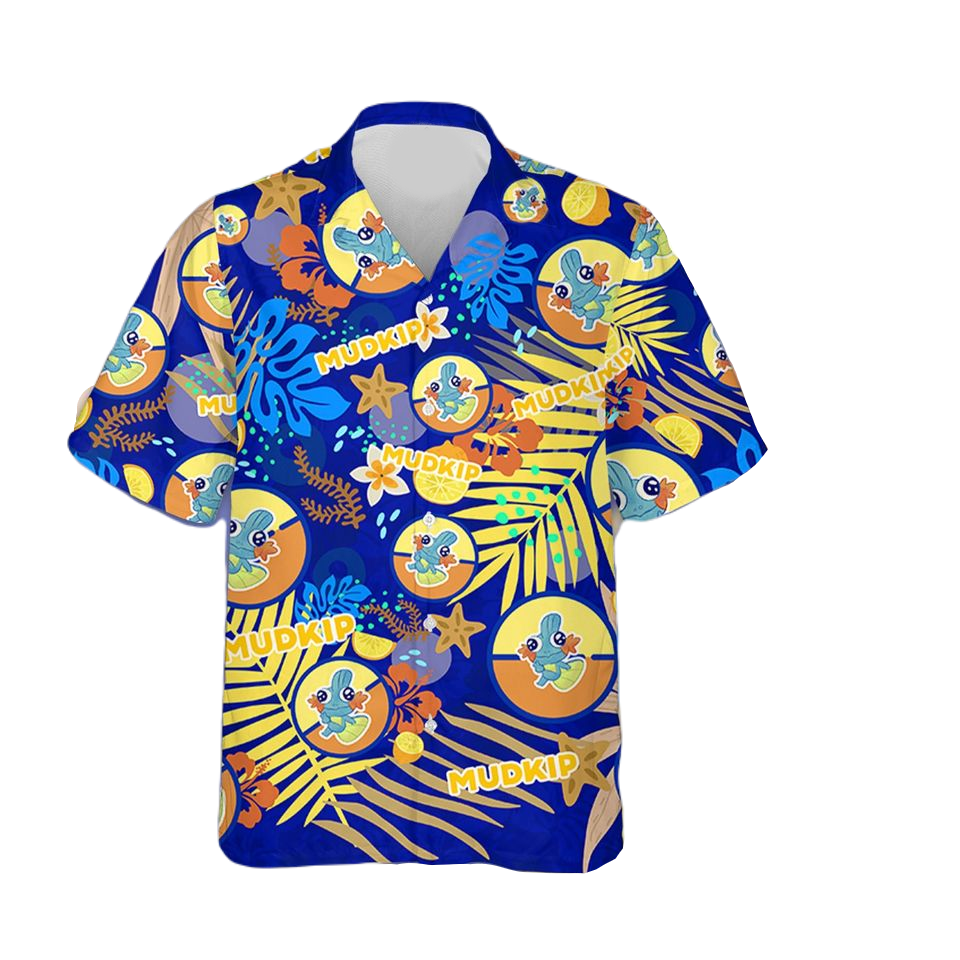 PKM Hawaii Shirt PKM Mudkip Graphic Pattern Aloha Shirt Blue Unisex