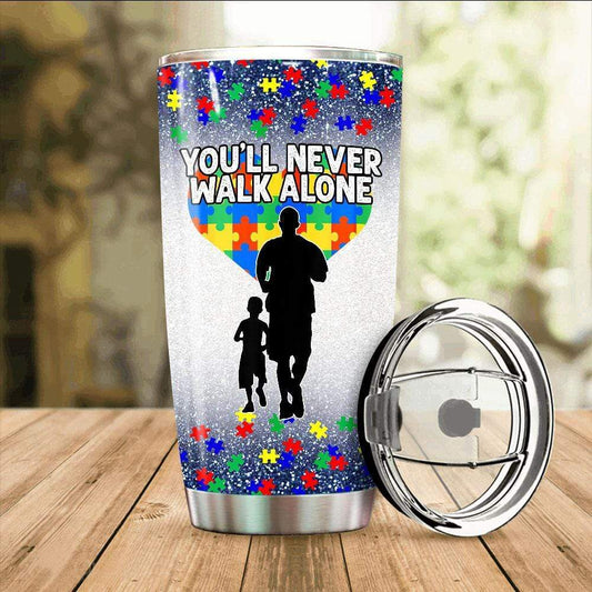 Unifinz Autism Father And Son Tumbler 20 oz You'll Never Walk Alone Tumbler 20 oz Autism Tumblers Gift For Dad 2022