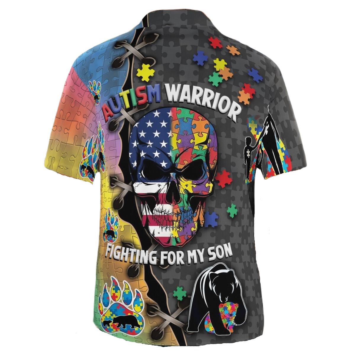 Autism Hawaii Shirt Autism Warrior Fighting For My Son Aloha Shirt Colorful Unisex