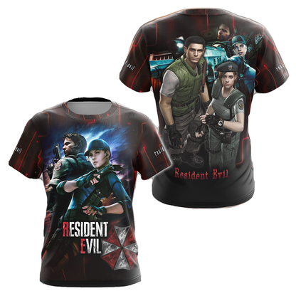 Resident Evil Hoodie Jill Valentine And Chris Redfield Graphic T-shirt Black Red Unisex