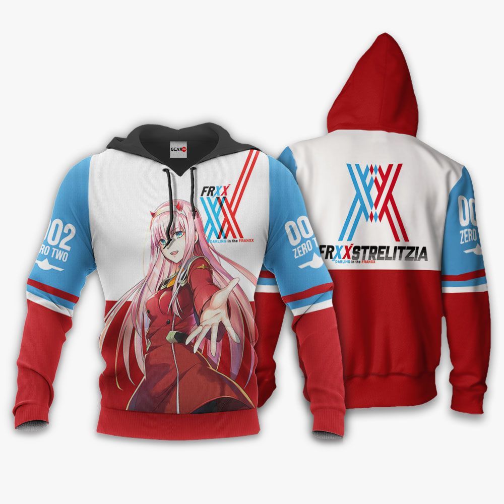 Darling In The Franxx Hoodie Darling In The Franxx Strelitzia 02 White Blue Red Hoodie Adult Unisex Anime Clothing