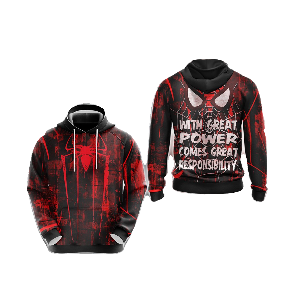 Spiderman Hoodie MV With Great Power Comes Great Responsibility Hoodie Red Black Unisex