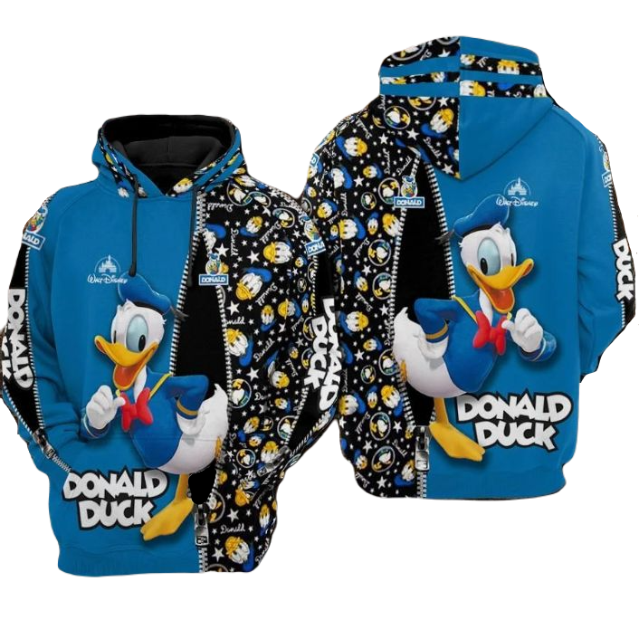 DN Donald Hoodie Donald Duck Zipper Graphic Hoodie Blue Black Unisex