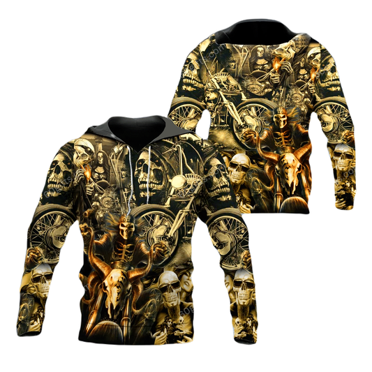 Motorcycle Hoodie Motorcycle Skull Rider Graphic Hoodie Black Yellow Unisex