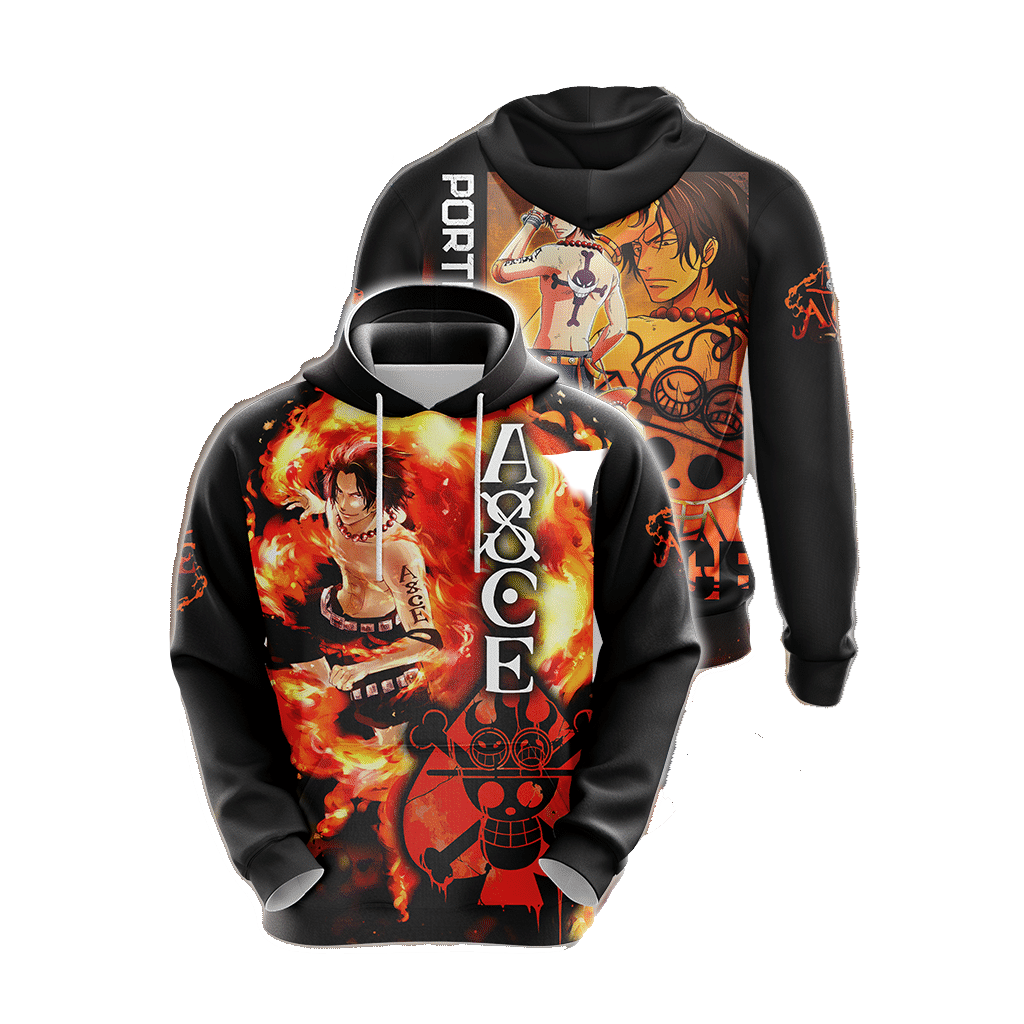 One Piece Hoodie One Piece Portgas D Ace Symbol Fire Hoodie Black Orange Unisex