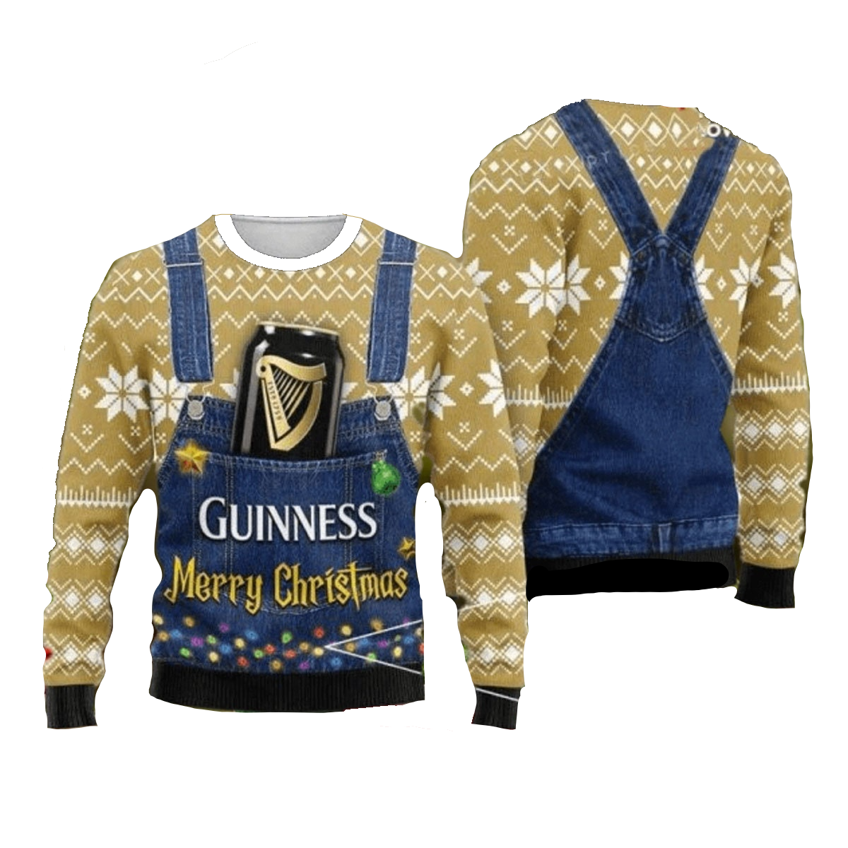 Guinness Sweatshirt Guinnes Merry Christmas Dungaree Sweatshirt Brown Blue Unisex