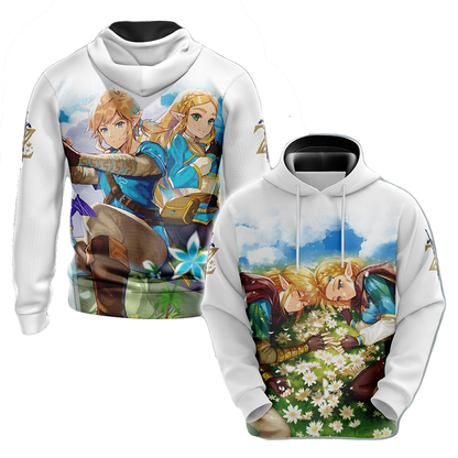 The Legend Of Zelda Hoodie Zelda And Link Graphic T-shirt White Unisex