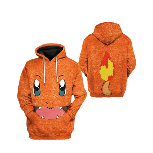 PKM Hoodie Pokemon Charmander Costume Hoodie Orange Unisex