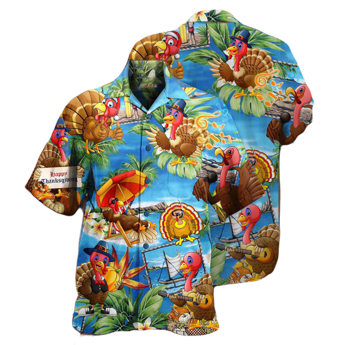 Thanksgiving Hawaii Shirt Turkey Thanksgiving Beach Ocean Aloha Shirt Colorful Unisex