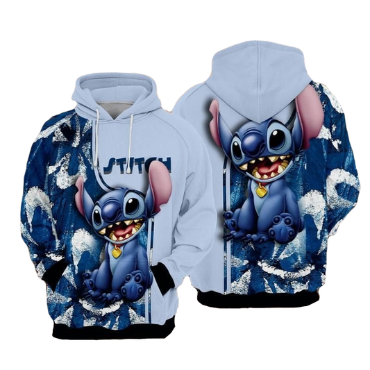 Stitch Hoodie Stitch Wait Ocean Waves Hoodie Blue Unisex