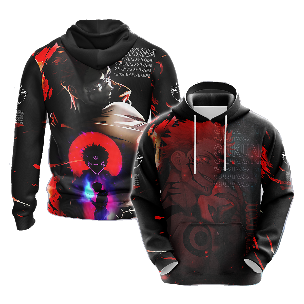 Jujutsu Kaisen Hoodie Sukuna Villain Monster T-shirt Black Red Unisex ...