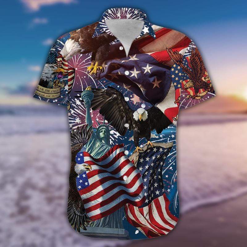 Unifinz Patriot 4th Of July Hawaii Shirt American Flag Eagle Independence Day Celebration Hawaiian Aloha Shirt 2022