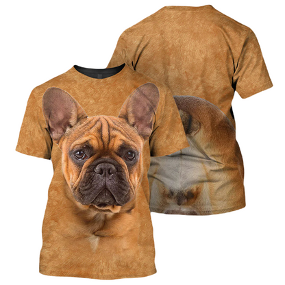 Dog Hoodie French Bulldog Front And Back T-shirt Brown Unisex