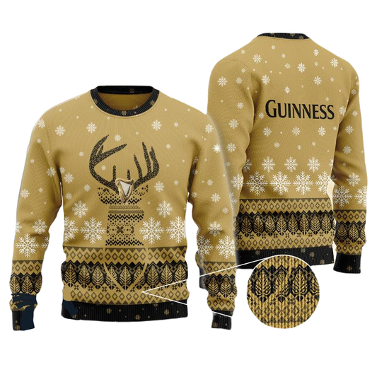 Guinness Sweatshirt Guinness Reindeer Snowy Pattern Sweatshirt Brown Unisex