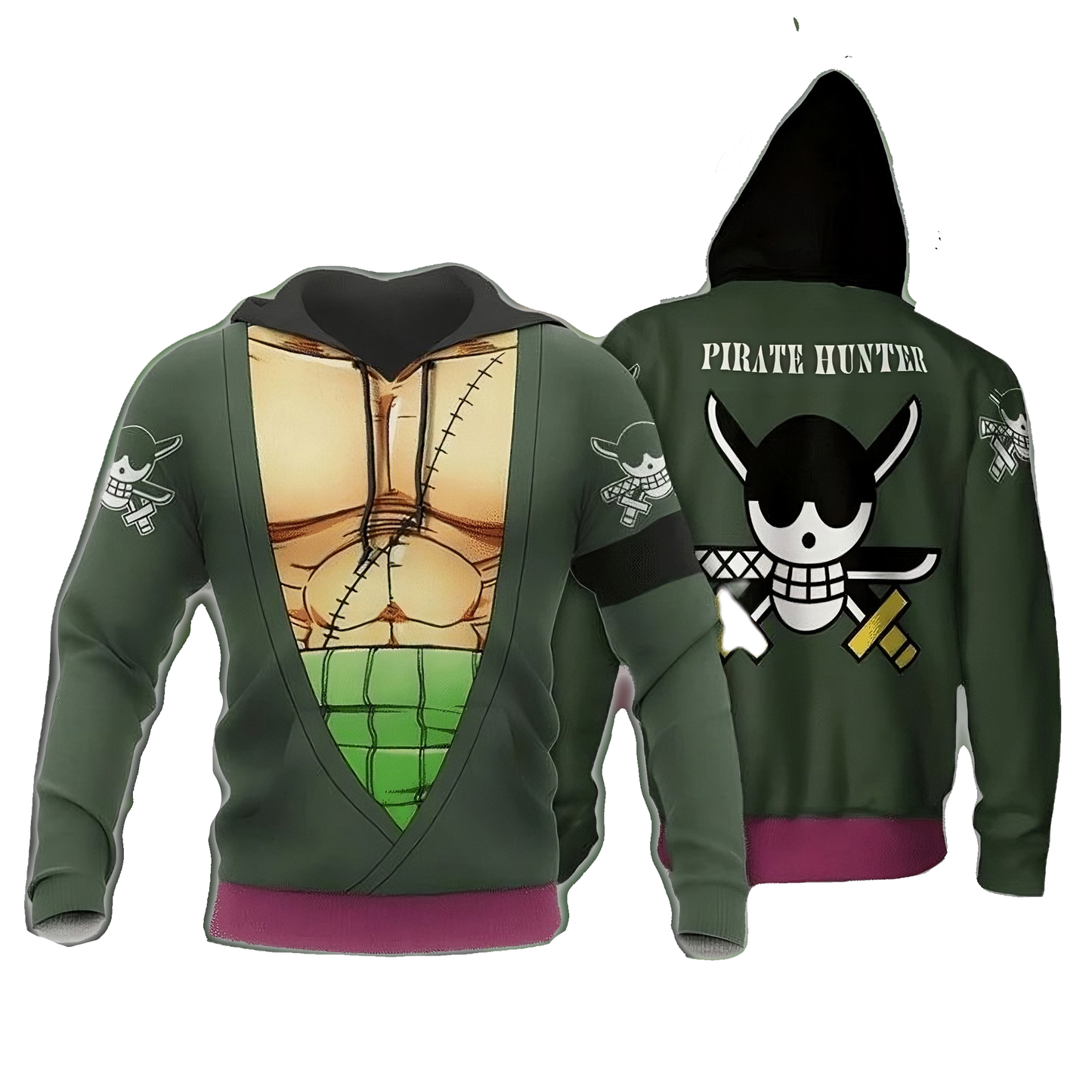 One Piece Hoodie Roronoa Zoro Pirate Hunter Costume Hoodie Green Unisex