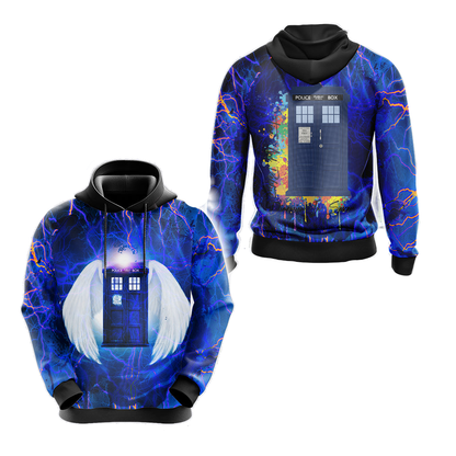 Doctor Who Hoodie Doctor Who Tardis With Wings Galaxy Hoodie Blue Unisex