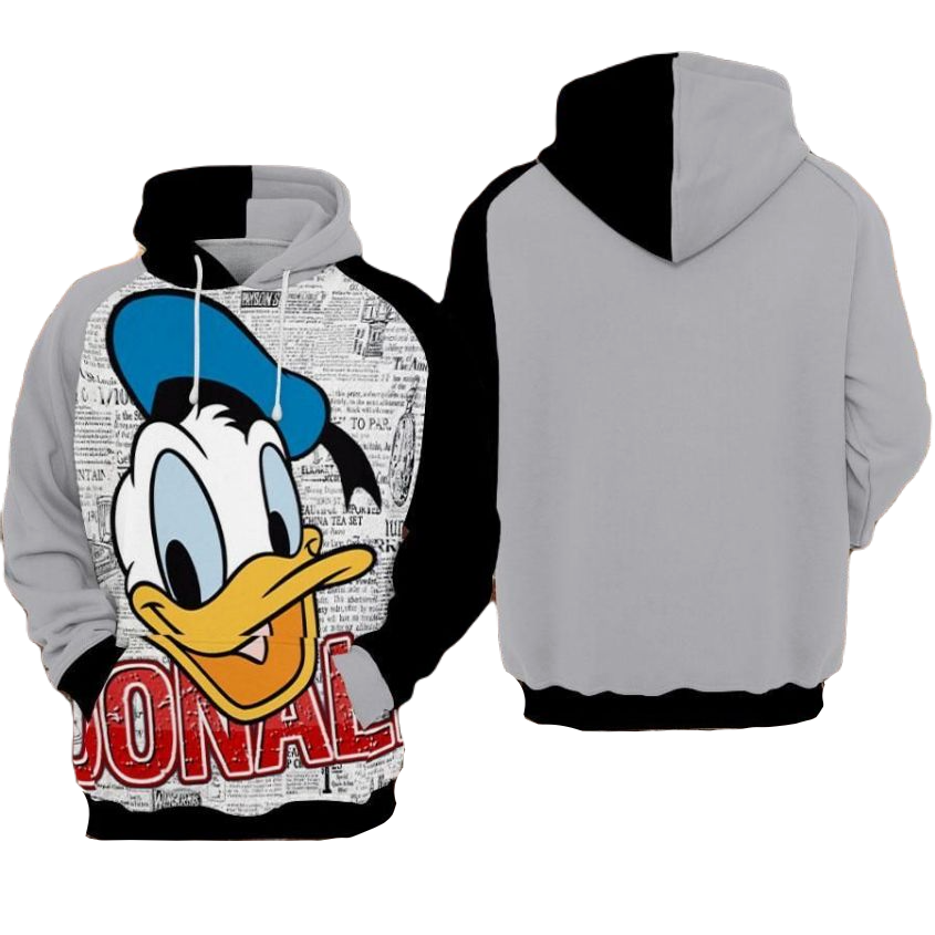 DN Donald Hoodie Donald Duck Graphic Paper Pattern Hoodie Gray Unisex