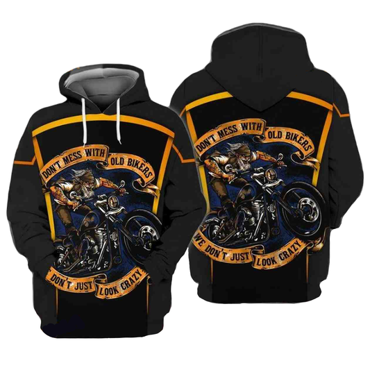 Motorcycle Hoodie Do Not Mess With Old Bikers Hoodie Black Unisex