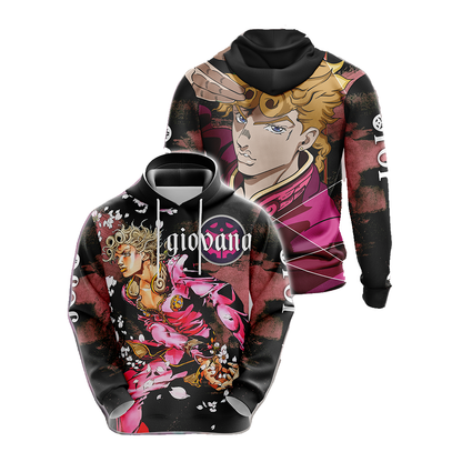 JoJo's Bizarre Adventure Hoodie Giorno Giovanna Character Graphic Hoodie Black Pink Unisex