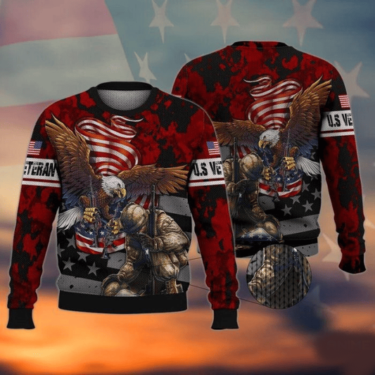 Veteran Sweatshirt Veteran Soilder Bald Eagle Graphic Sweatshirt Red Unisex