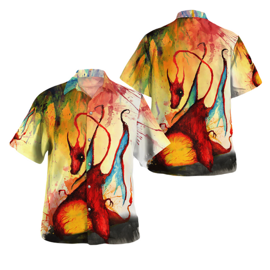 PKM Hawaii Shirt PKM Charizard Halloween Style Painting Aloha Shirt Colorful Unisex