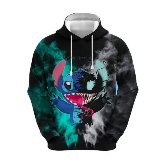 Stitch Hoodie Stitch With Venom Graphic Hoodie Black Unisex