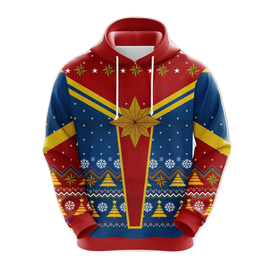 Captain Marvel Hoodie Captain MV Christmas Pattern Hoodie Red Blue Unisex