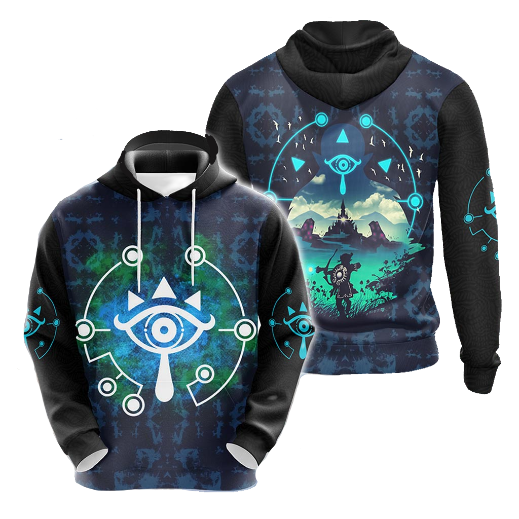 The Legend Of Zelda Hoodie Sheikah Eye Link In Nature T-shirt Blue Unisex