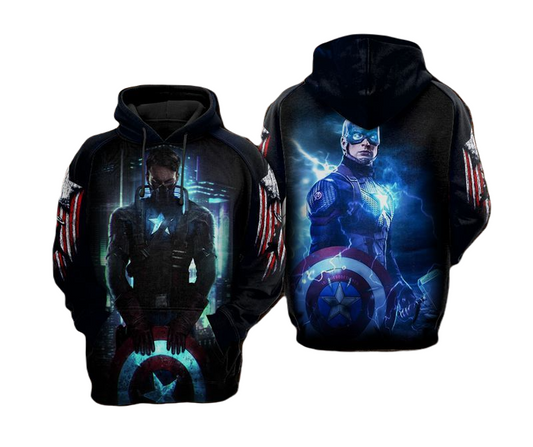 Captain America Hoodie Captain America With Thor Hammer Hoodie Black Blue Unisex