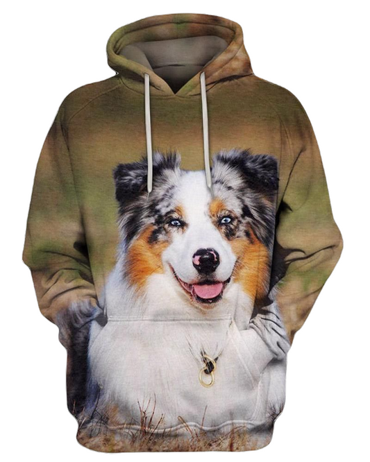 Dog Hoodie Australian Shepherd Dog Graphic Hoodie Brown White Unisex