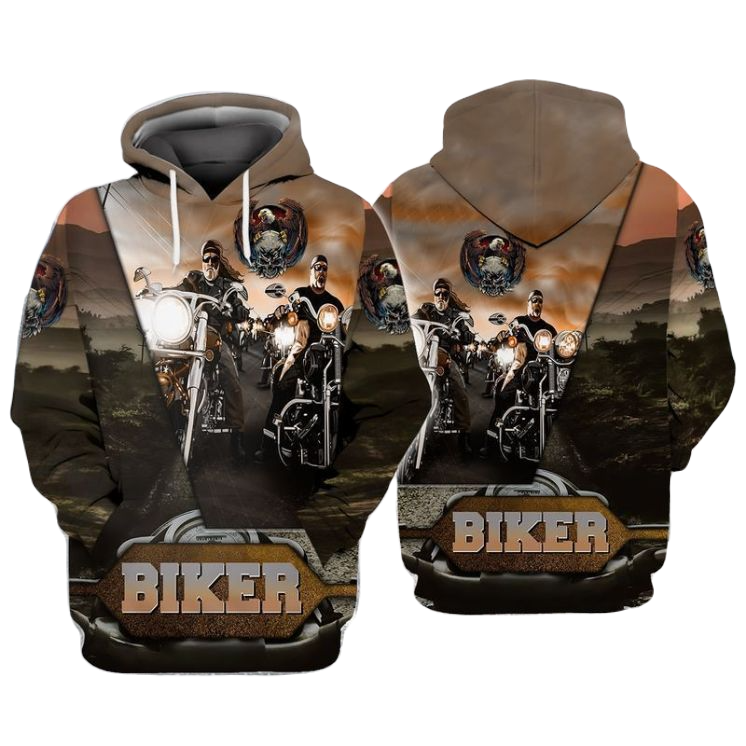 Motorcycle Hoodie Biker Motorcycle Under Sunset Graphic Hoodie Brown Unisex