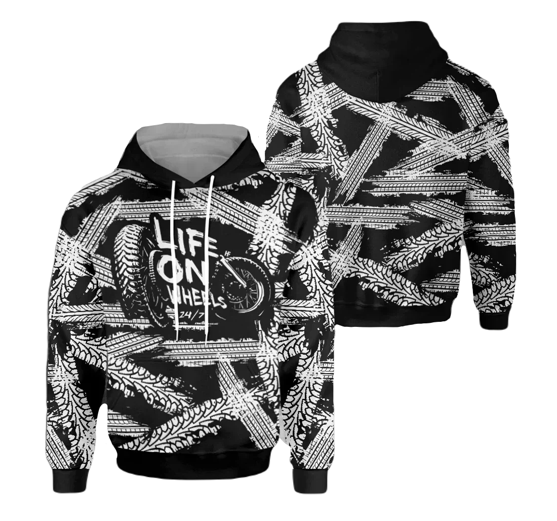 Motorcycle Hoodie Life On Wheels 247 Hoodie Black White Unisex