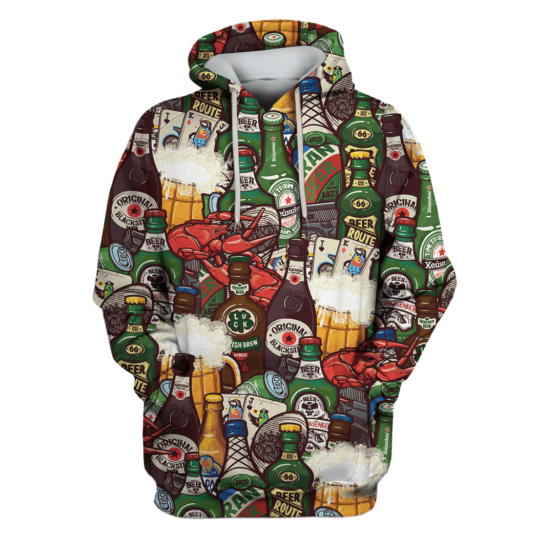 Beer T-shirt Beer Bottles With Lobster Pattern Hoodie T-shirt Adult Colorful Unisex