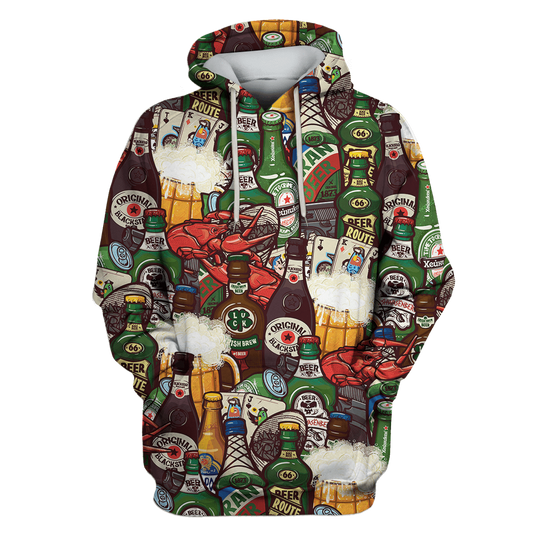 Beer T-shirt Beer Bottles With Lobster Pattern Hoodie T-shirt Adult Colorful Unisex