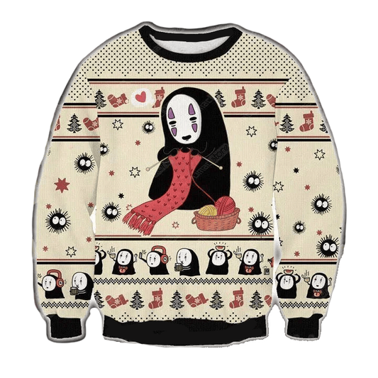 SGhibli Sweatshirt No Face Knitting Christmas Pattern Sweatshirt Colorful Unisex