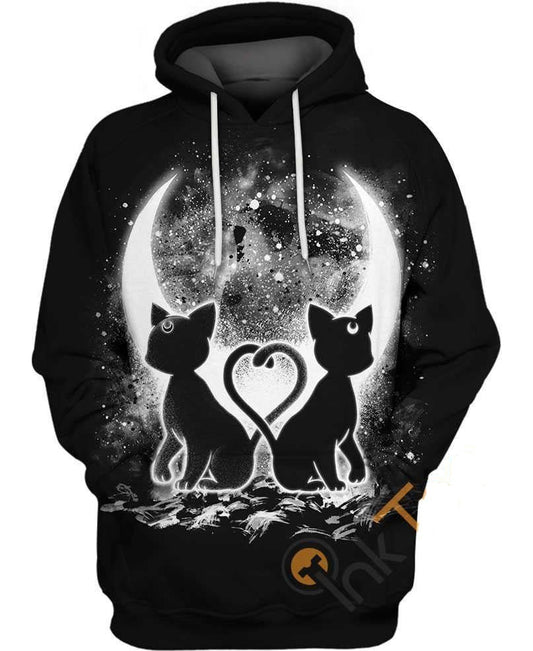 Sailor Moon Hoodie Moon Cats Sailor Moon Silhouette Black White Hoodie Anime Clothing Adult Full Size