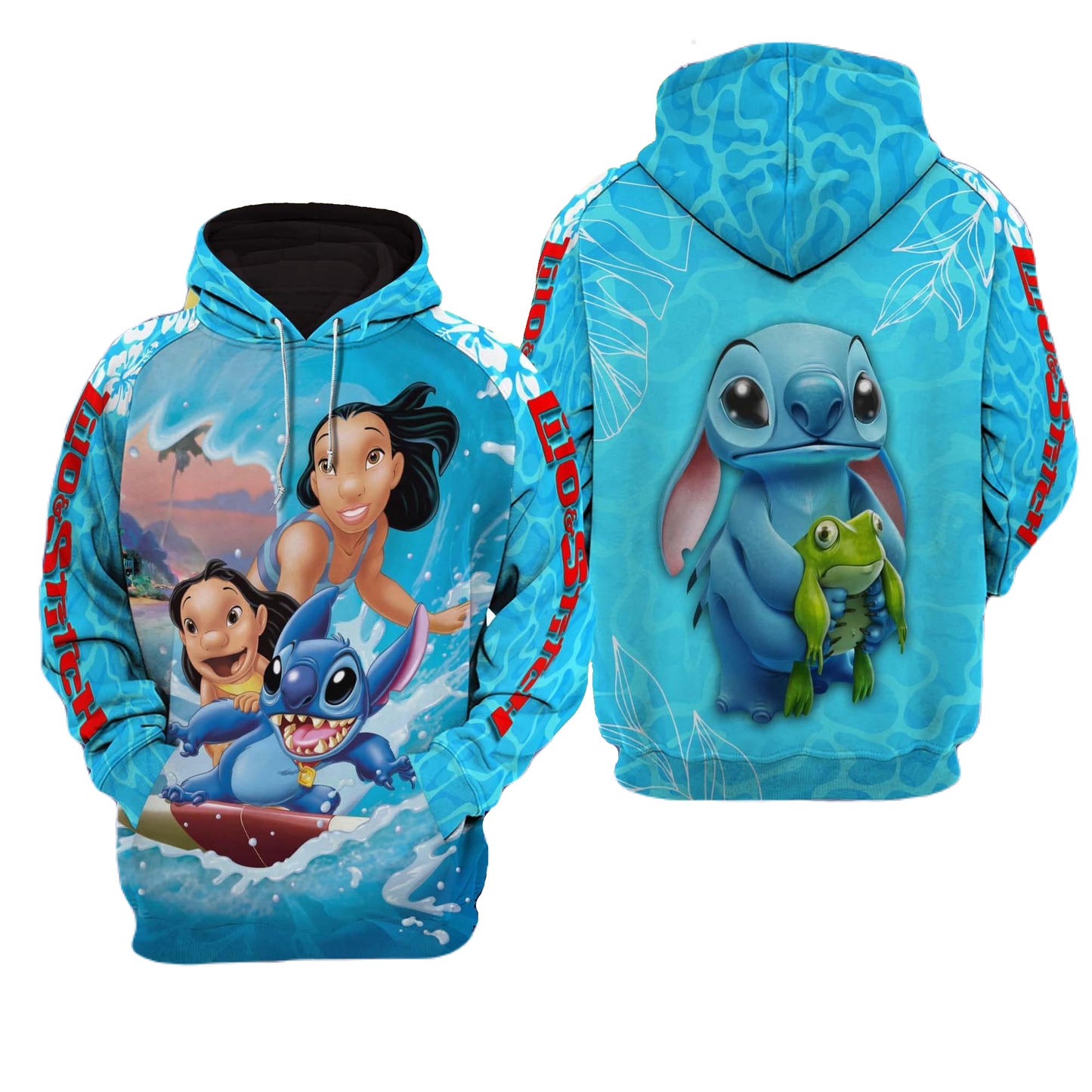 Stitch Hoodie Surfing Lilo And Stitch Hoodie Blue Unisex