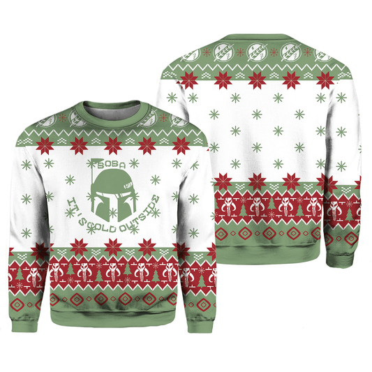 SW Sweatshirt Boba It's Cold Outside Sweatshirt White Green Unisex