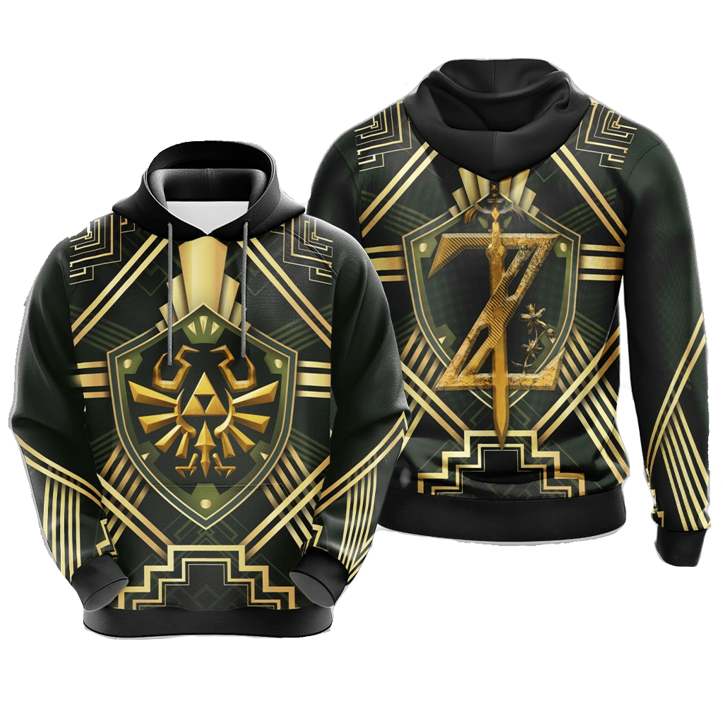 The Legend Of Zelda Hoodie The Royal Crest Master Sword T-shirt Green Gold Unisex