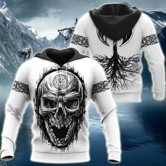  Viking Hoodie Skull Viking Tree Of Life Vegvisir The Viking Compass Symbol White Hoodie Full Size Full Print