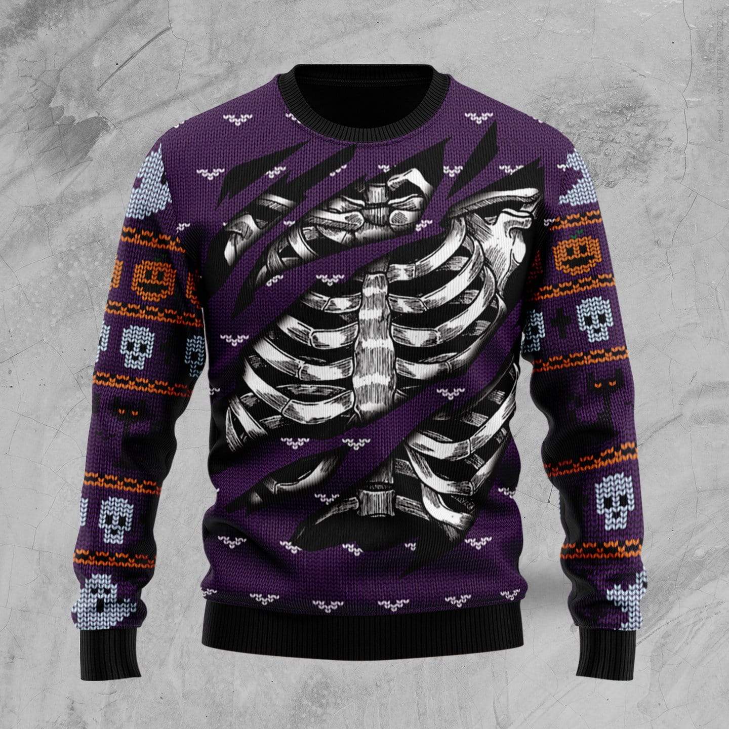 Halloween Sweater Skeleton Inside Purple Ugly Sweater