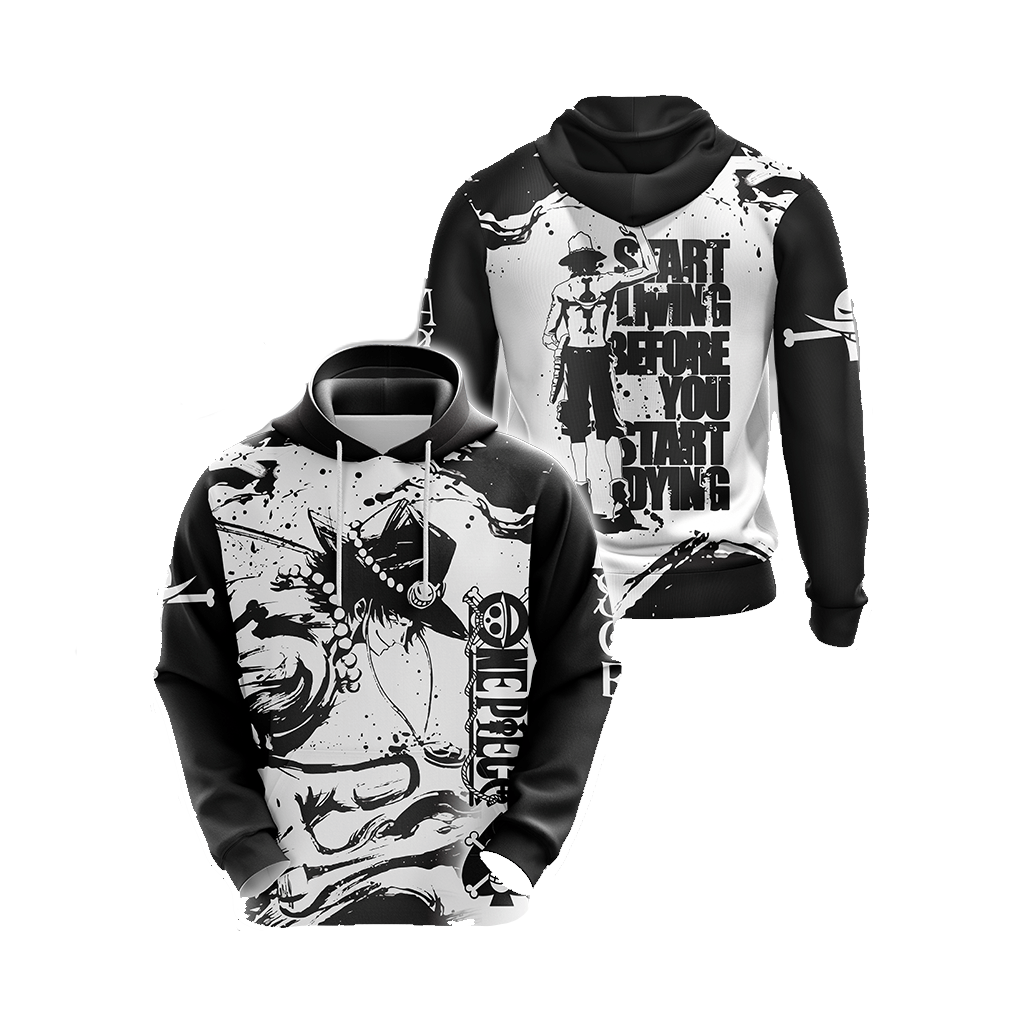 One Piece Hoodie Start Living Before You Start Dying Hoodie Black White Unisex