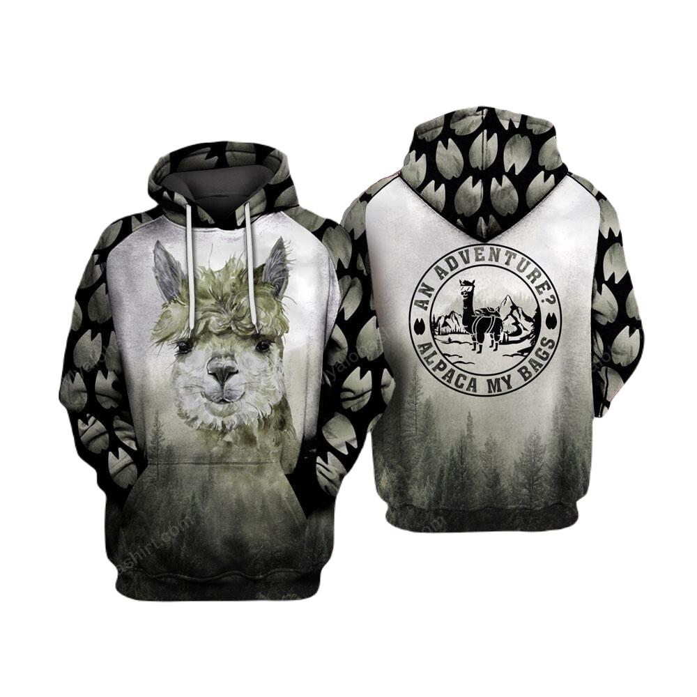 Llama Hoodie An Adventure Alpaca My Bags Hoodie Black White Unisex