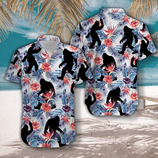 Unifinz Bigfoot Hawaiian Shirt Bigfoot Tropical Flower Forest Hawaii Shirt Bigfoot Aloha Shirt 2022