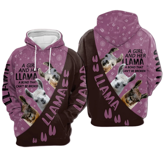 Llama Hoodie A Girl And Her Llama A Bond That Can't Be Broken Hoodie Black Purple Unisex