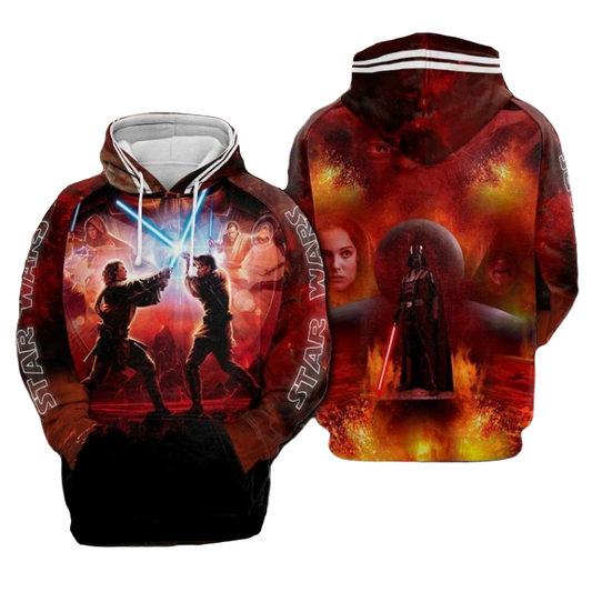 SW Hoodie Duel On Mustafar Graphic Hoodie Orange Unisex