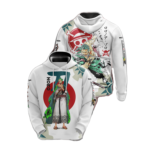 One Piece Hoodie Zoro Wano Country Graphic Hoodie White Unisex