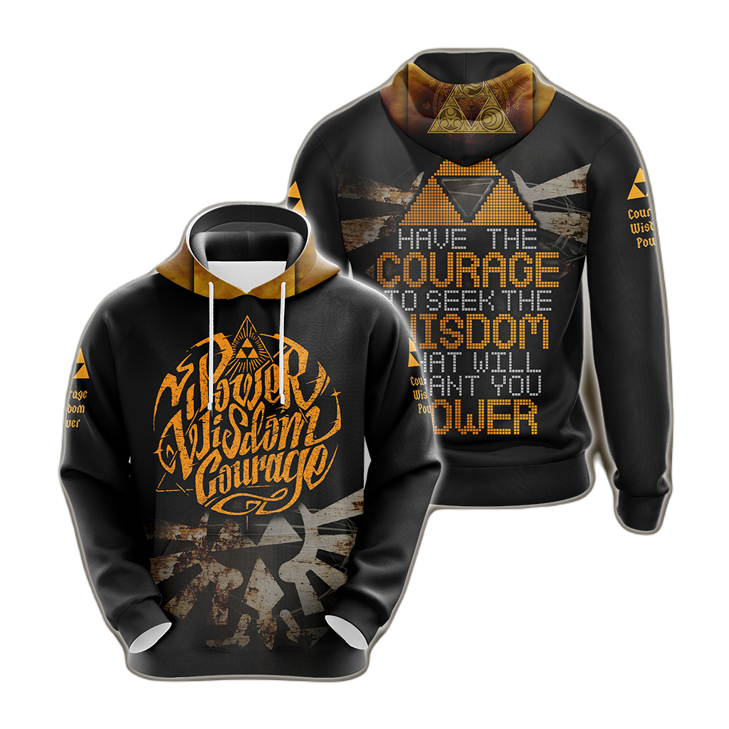 The Legend Of Zelda Hoodie Power Wisdom Courage T-shirt Black Unisex